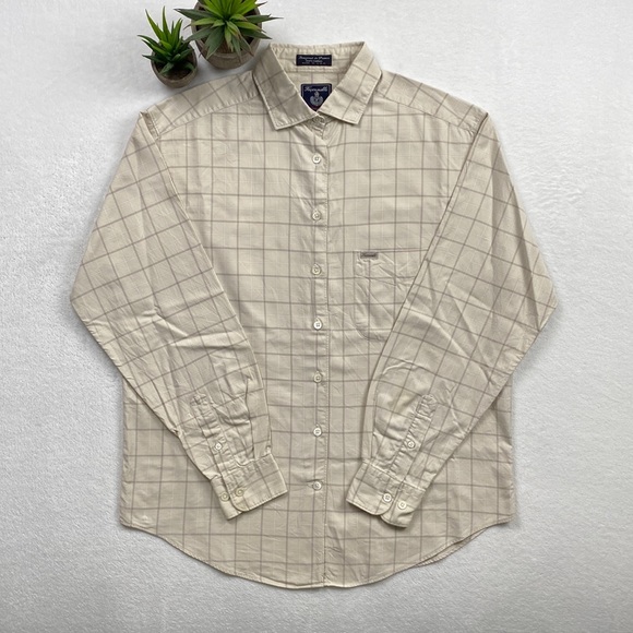 Chemise Homme Faconnable - Taille M, Fine Check Jaune - Manches Longues, Coton, Très Bon état